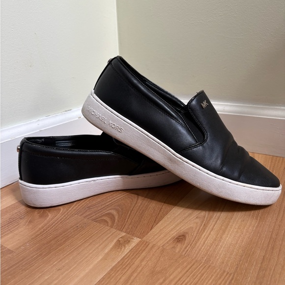 Michael Kors Black Leather Slip-Ons with White Soles - Picture 1 of 7